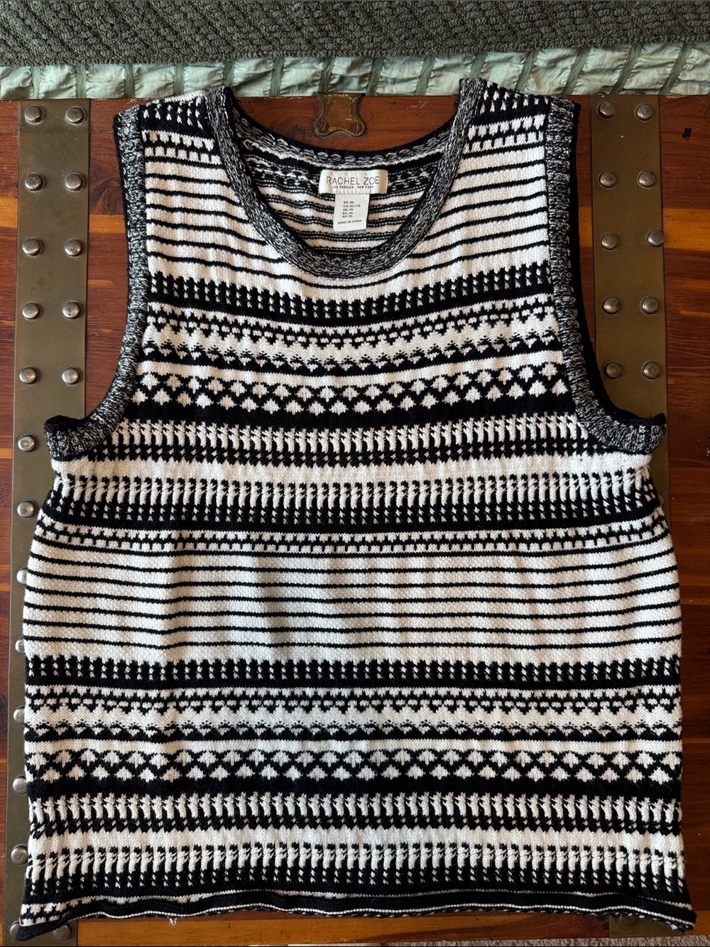 Rachel Zoe Black & White Patterned Knit Tank